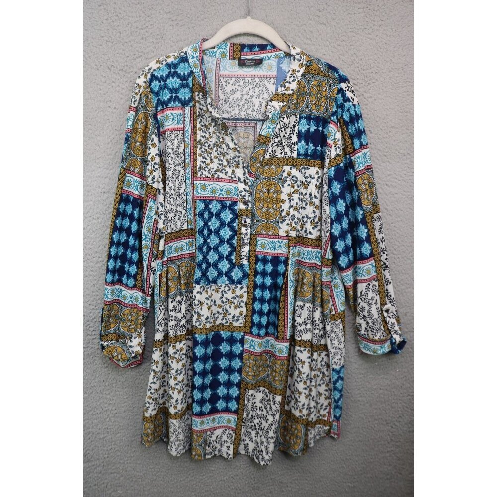 Cocomo Woman Long Sleeve Silky Button Blouse-Size 2X-Flowy-Cottagecore